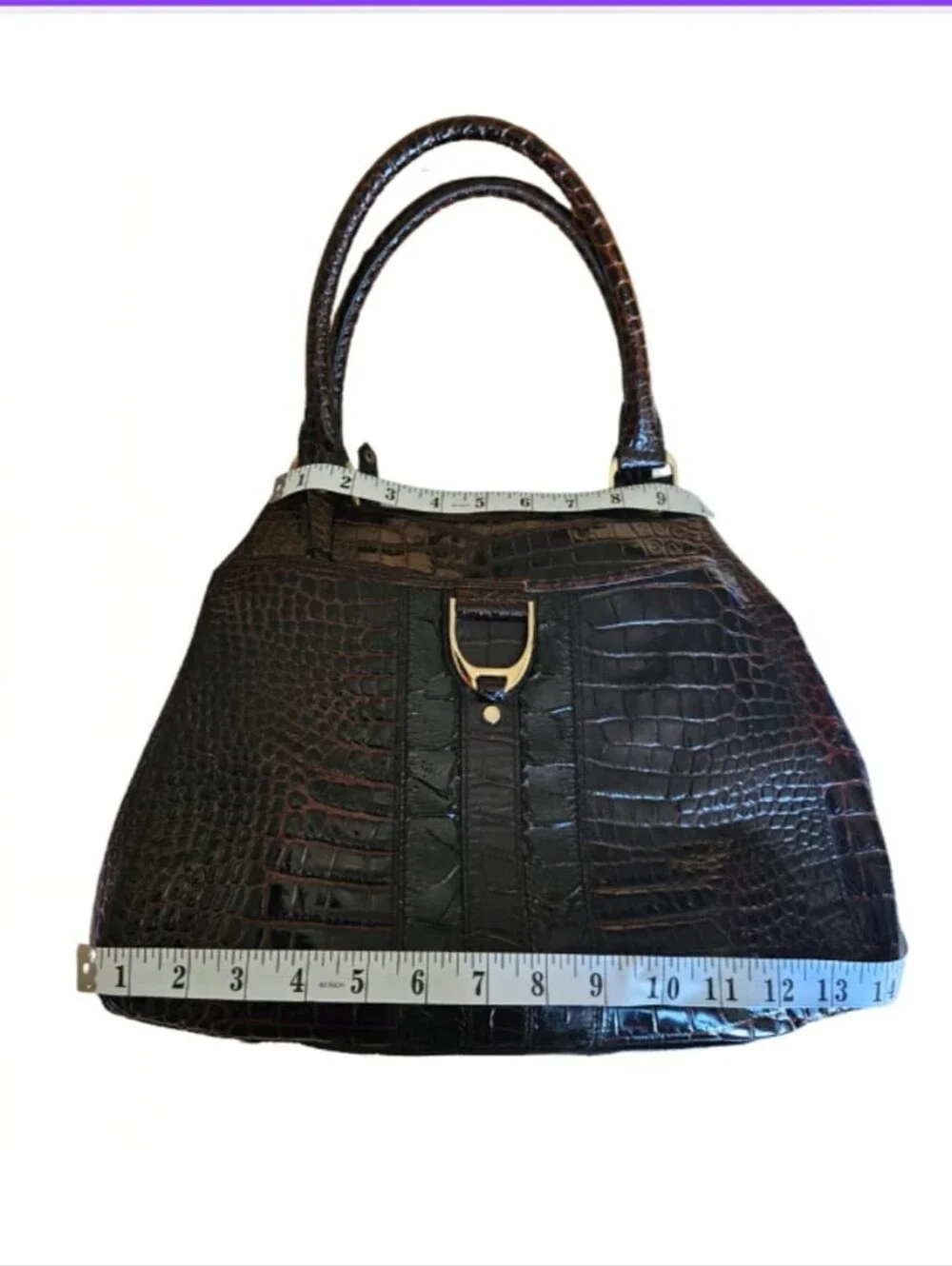 Cole Haan Dark Brown Croc-Embossed Top-Handle Satchel - Picture 12 of 15